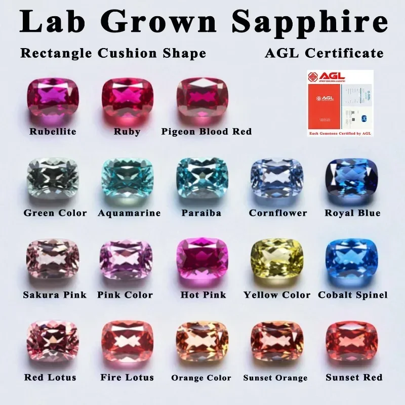 

Lab Grown Sapphire Rectangle Cushion Shape High-quality DIY Charms Jewelry Making Main Materials Selectable AGL Certificate
