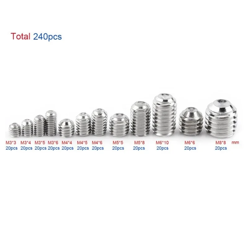 240pcs Convenient Set of Screws Allen Head Screws set Socket Head Screws Grub Screw Set nternal Cup-Point