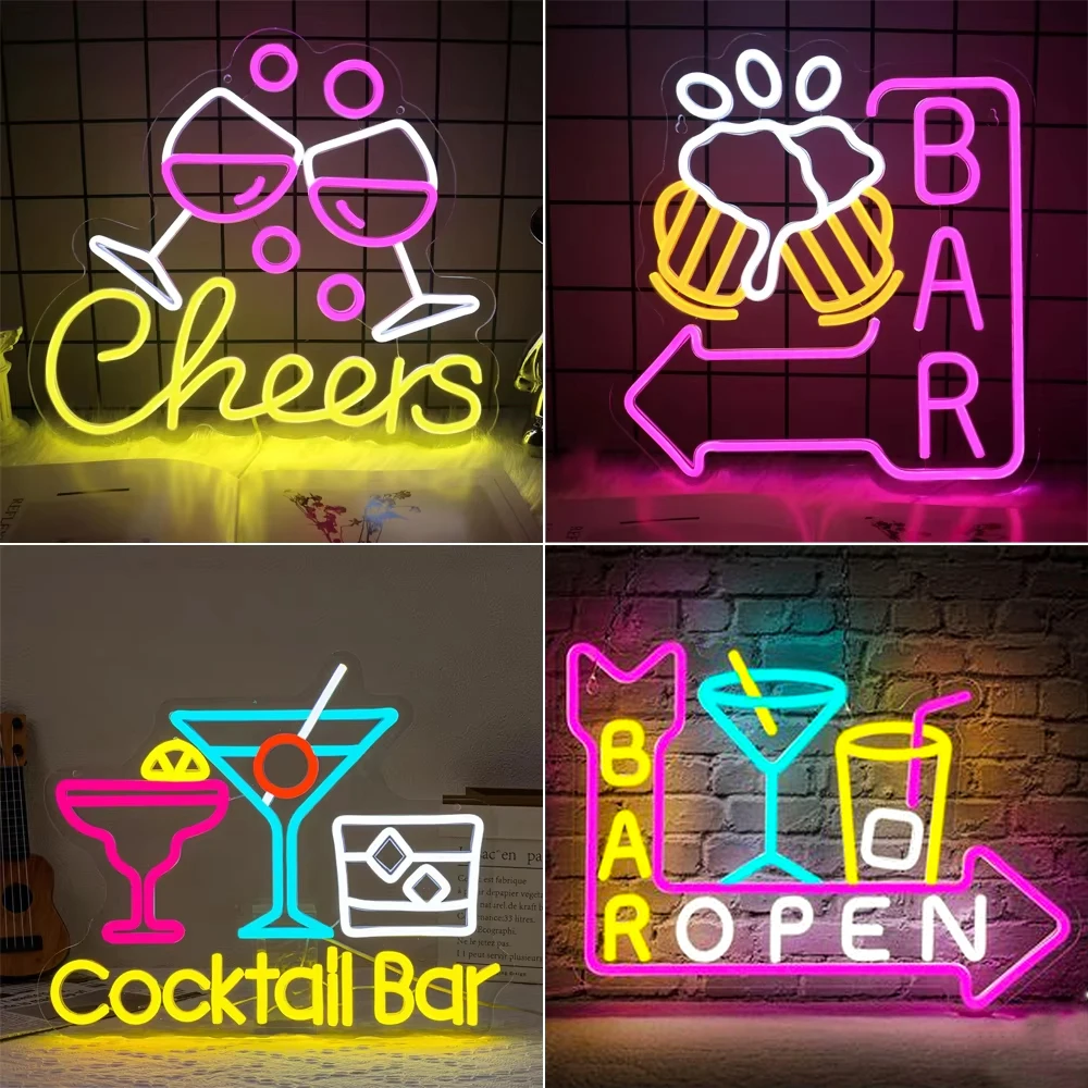 

Bar Open Neon Sign Cocktail Bar Led Neon Light Room Decoration Dimmable Wall Decor Bar Welcome Logo For Business Shop Party Club