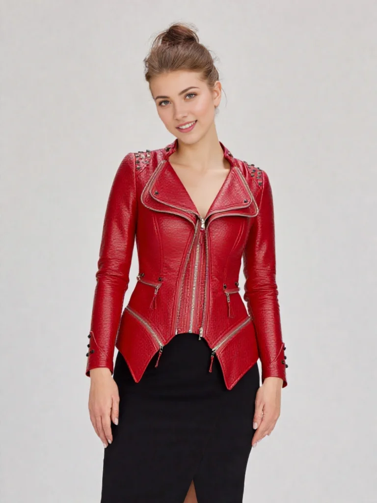 

Women's Fashion PU Jacket Slim Lapel Faux Leather Streetwear Steampunk Crocodile Grain Rock Studded Rivet Fit Motorcycle Coat