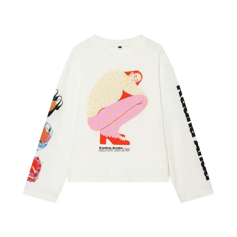 Summer 2026 Women's Long Sleeve round Neck Loose Casual Print T-shirt Versatile New Arrival Wind Theme Casual Style