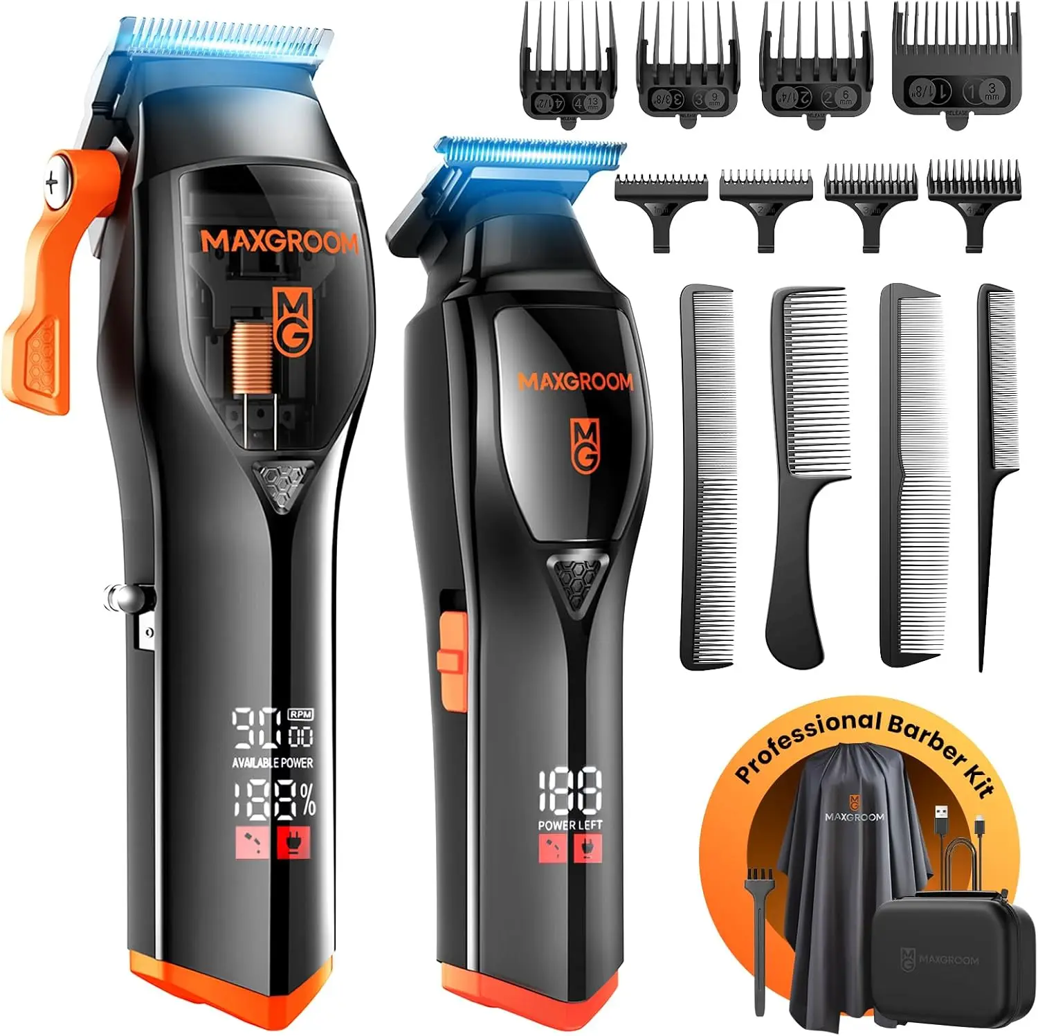 

Профессиональные мужские машинки для стрижки волос, 9000 об/мин, лезвие DLC, беспроводной комплект с триммером для бороды для фейдов