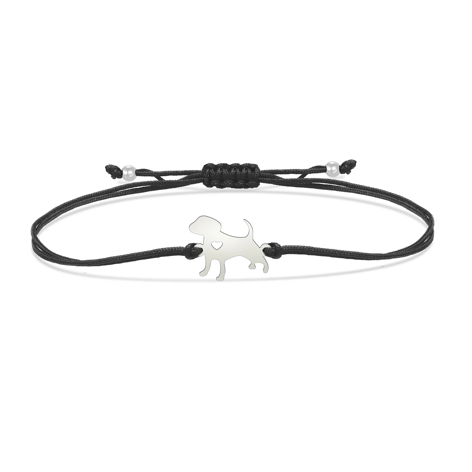 Rvs Hond Met Holle Perzik Hart Charme Rode Koord Verstelbare Armband Vrouwen Eenvoudige Gevlochten String Handgemaakte Sieraden