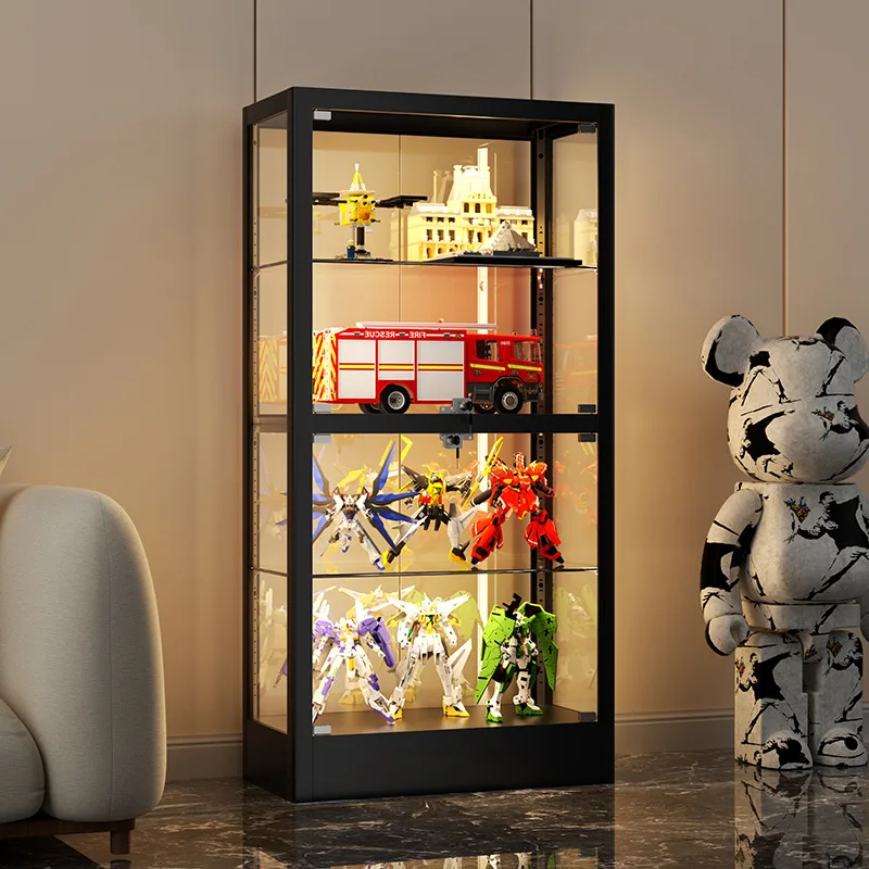Figure Display Cabinet Glass with Light Transparent Display Cabinet Household Model Toy Display Stand