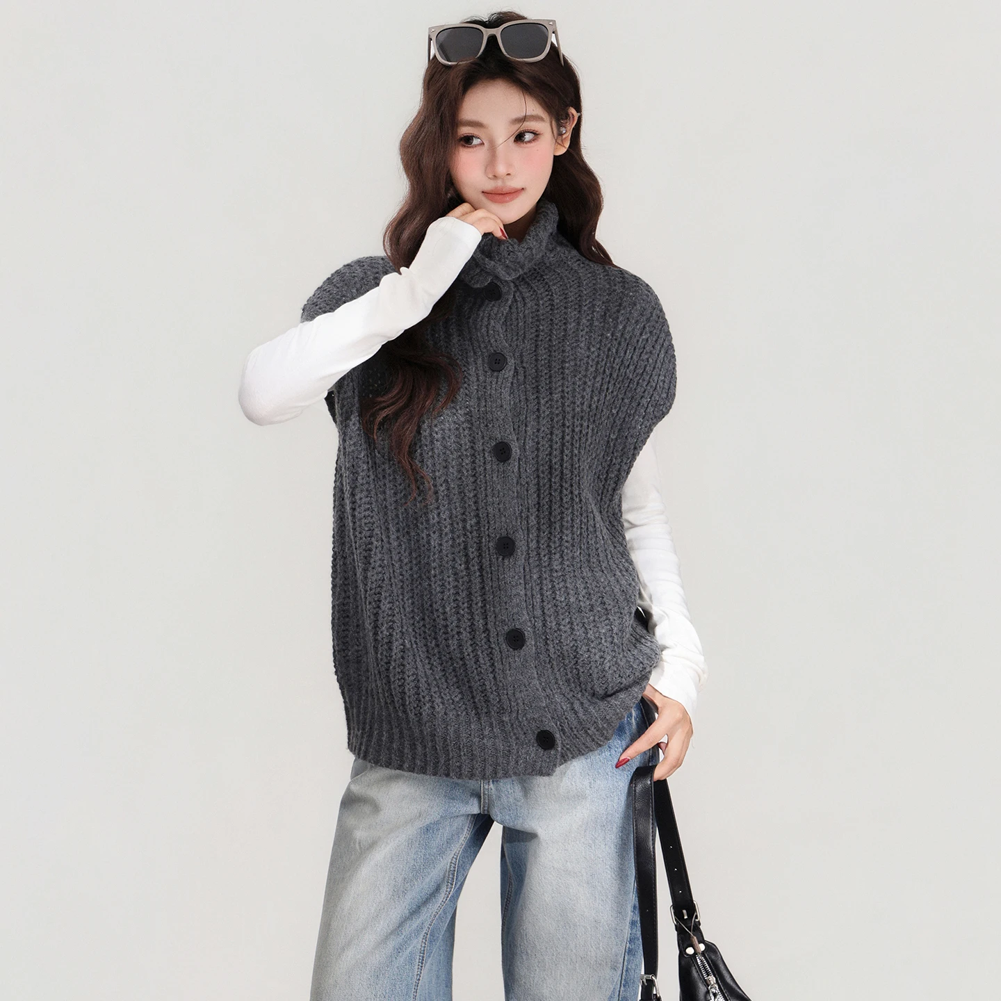 Chaleco de punto retro sin mangas para mujer en otoño e invierno, chaleco suelto y adelgazante, versátil y de alta gama