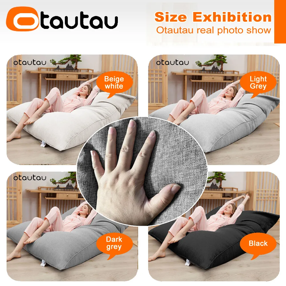 OTAUTAU Cotton Linen Pillow Sac Cover Double Sofa Bed Case Square Beanbag Chaise Lounge Recliner Floor Seat Couch DD008