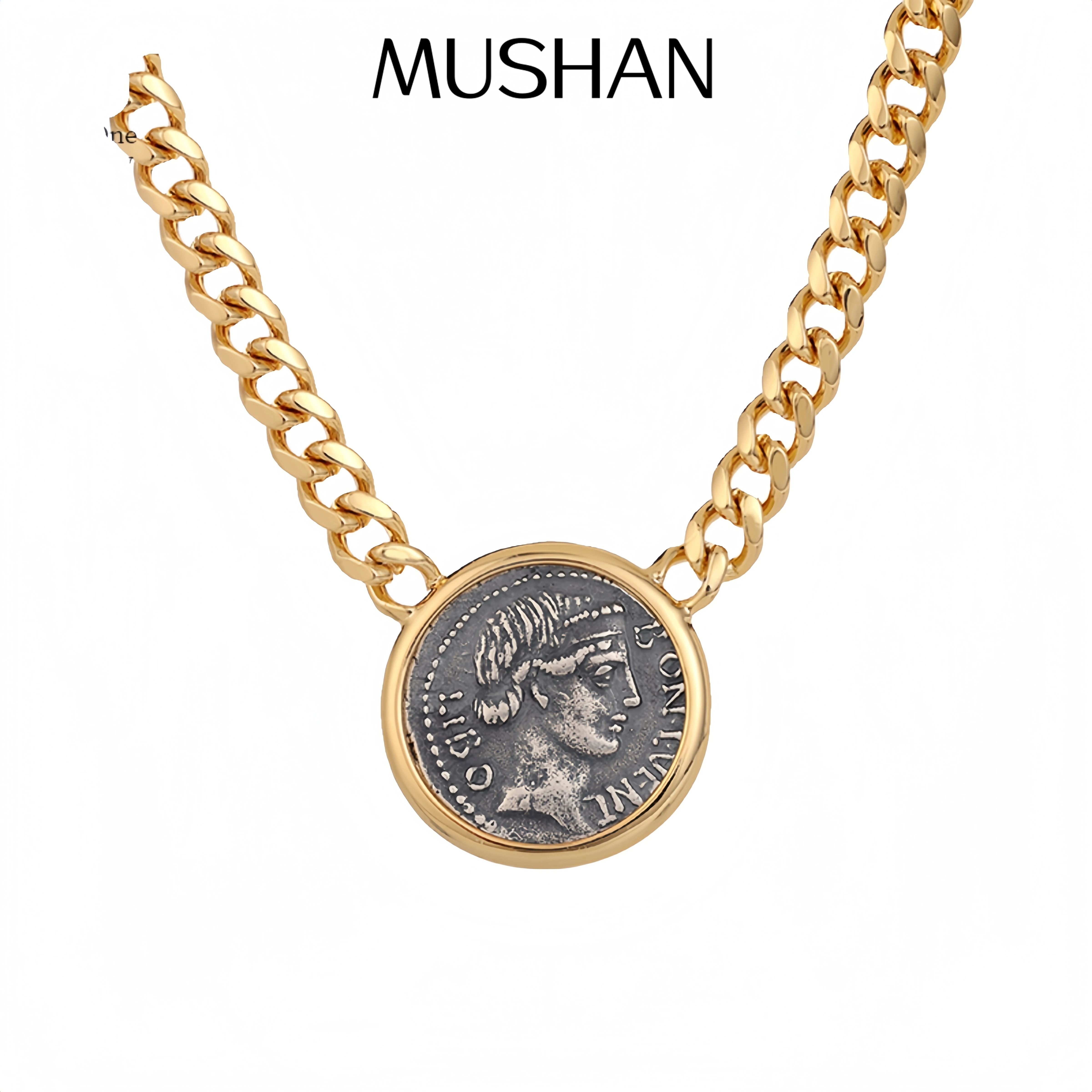 

Mushan Luxury Brand Lucky Goddess Venus Pure Silver Ancient Coin Necklace 925 Silver Collarbone Chain Retro Coin Necklace