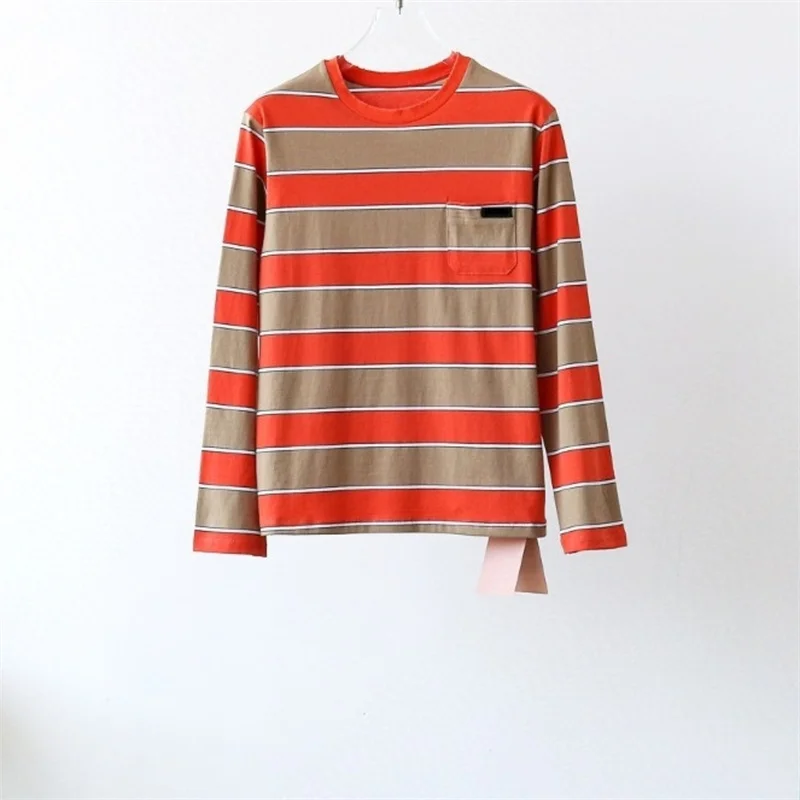 T-shirt à col rond pour femme, couleur rouge, broderie T Shit, lettre, vêtements d'été, design à rayures, streetwear, tricot élégant, 24 synchronisation, Mino 5992