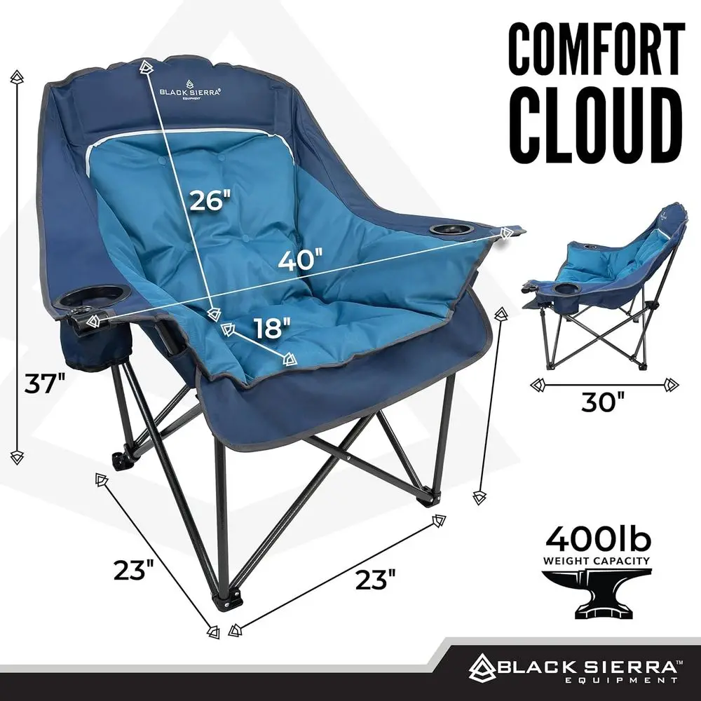 كرسي تخييم من القطيفة باللون الأسود للرياضة والخارجية، كرسي خارجي قابل للطي مقاس XL كبير الحجم يدعم 400 رطل، صالة شديدة التحمل مع/ #2