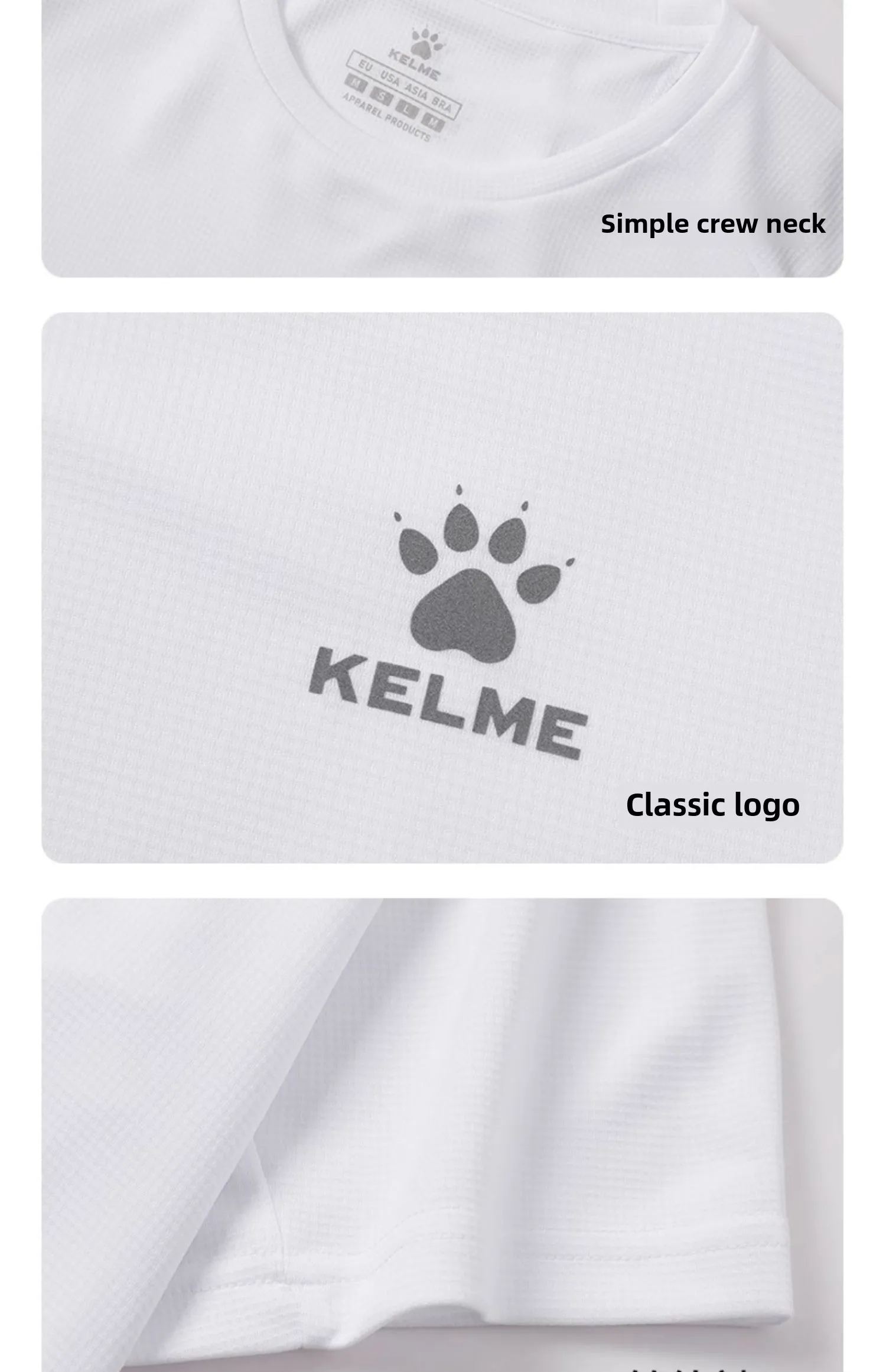 Kelme Herren-Sport-T-Shirt, Eisseide, Fußball, schnell trocknend, kurzärmelig, Fitness, Outdoor, Laufen, Training, atmungsaktiv – Detail 10