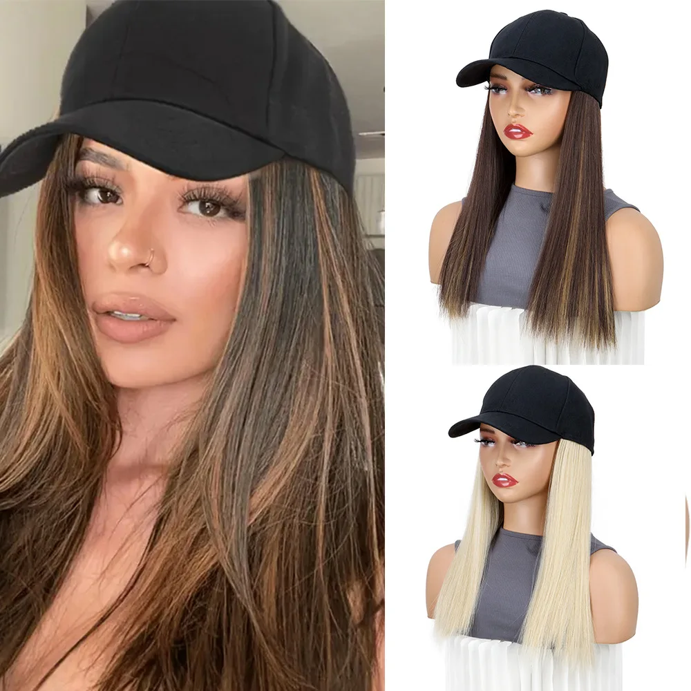 

Women Integrated Wig Baseball Cap Straight Hair Synthetic Hair Lady Wigs Cap Casual Portable High Temperature Silk Hair Piece