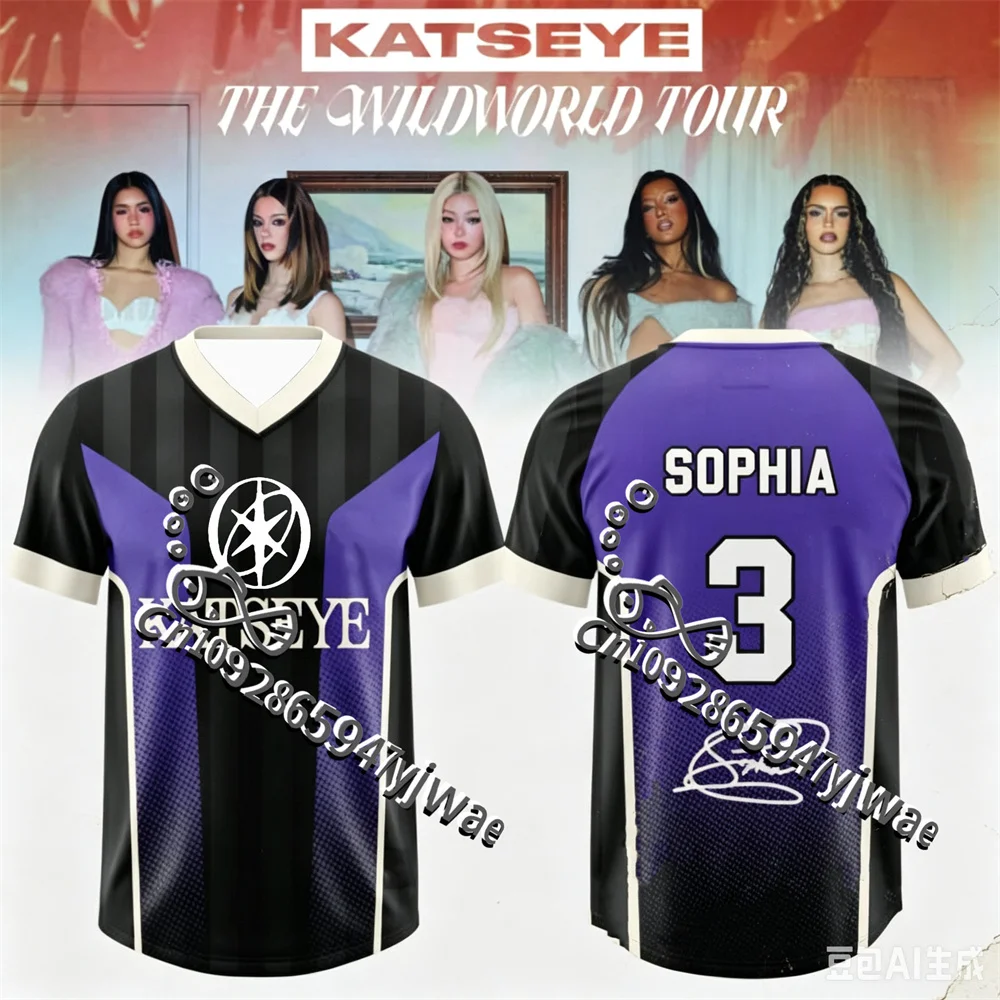 KATSEYE THE WILDWORD TOUR Football Jersey Special Edition Fan T-shirt V-neck Fashion Street Wear Y2K Top Men WomenT-shirts