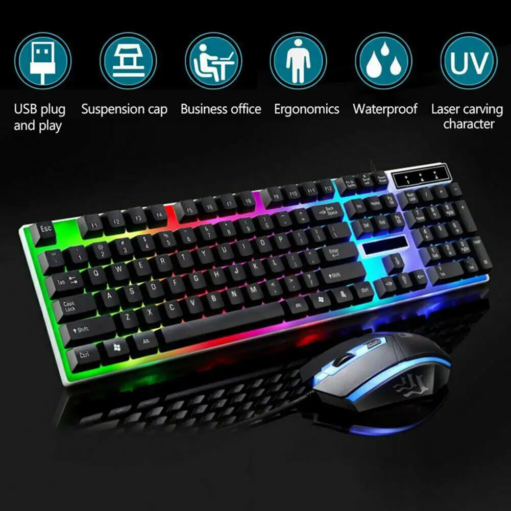 1 Set G21 Wired Keyboard Sensitive Plug Play ABS RGB Backlight 1600dpi Mouse for Computer