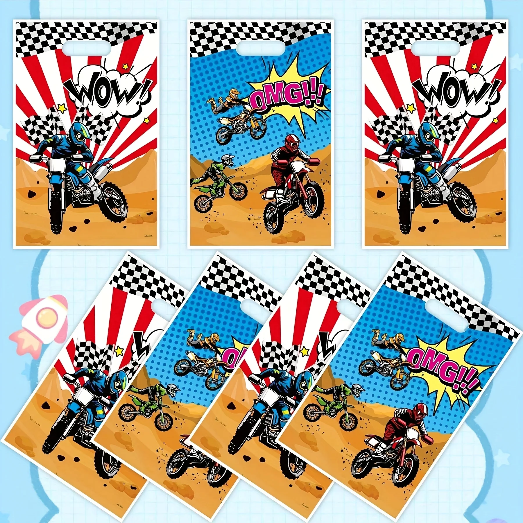 Sacs cadeaux pour fête (30 ou 50 pièces), thème course, course de moto, moto tout-terrain, sacs cadeaux à motif lettres OMG, pour anniversaire, festival, fête de course, événement, célébration, sacs d'emballage cadeau, Noël, Thanksgiving, H
