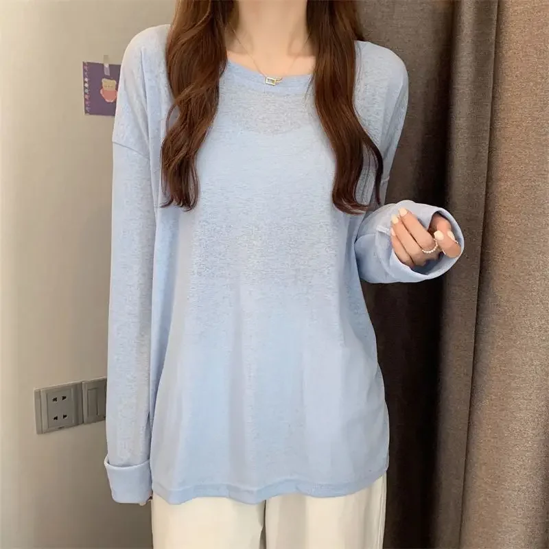 T-shirts Women Summer Sun-proof Classic Long Sleeve Fashion 6-colors Ladies Temperament Loose Casual Solid All-match Breathable