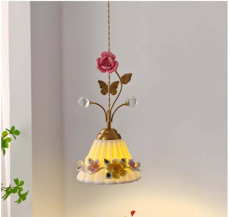 French Style Ceramic Floral Pendant Lamp D18cm Living Room Hanging Lamps Decora Children Room Hanging Light AC 100% Guaranteed