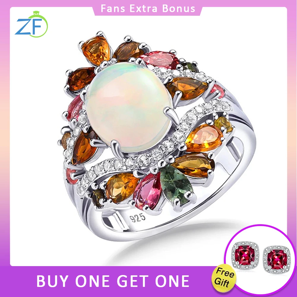 

GZ ZONGFA 100% 925 Sterling Silve Pear Rings for Women Natural Opal Tourmaline Gems 4.8ct Elegant Luxury Party Fine Jewelry