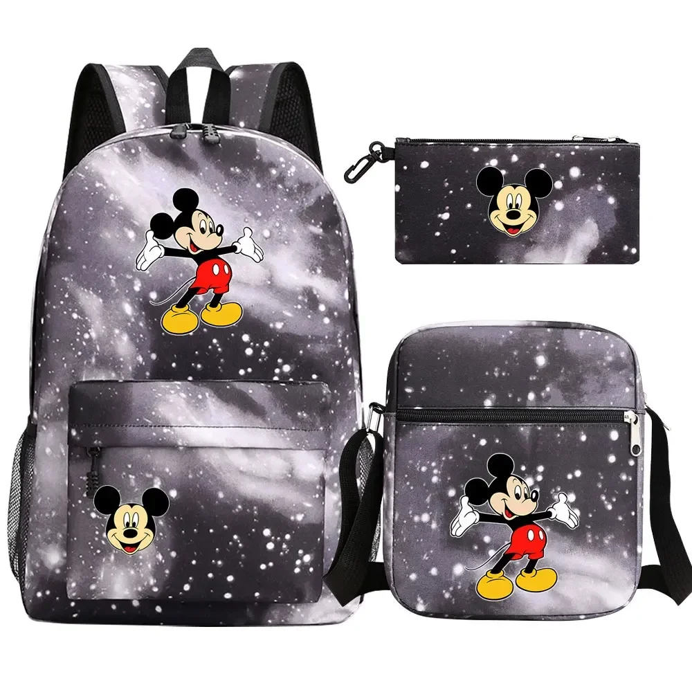 Mochila escolar de 3 piezas para niño y niña, morral de hombro con estampado de Mickey, Minnie Mouse, estilo Kawaii, ideal para guardar libros y bolígrafos, novedad