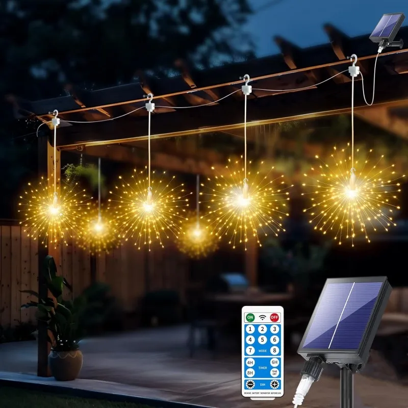 5 * 90LED 8 modalità Hanging Solar Firework Light telecomando Solar Starburst Lamp decorazioni natalizie Fairy Lights Garden Yard Patio