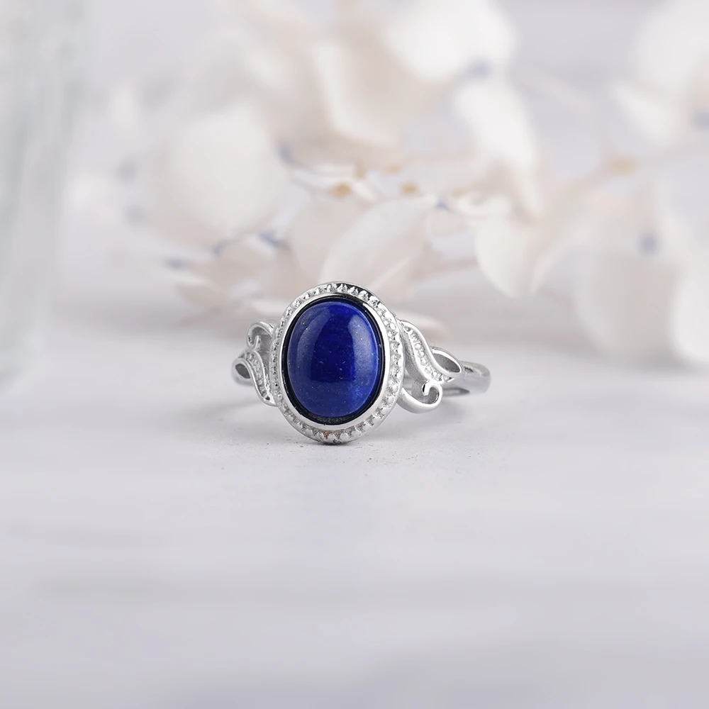 ITSMOS Natural Lapis Rings Silver Plated Copper Oval Stone Lapis Lazuli Band Rings Dainty Luxury Jewelry for Women Gift