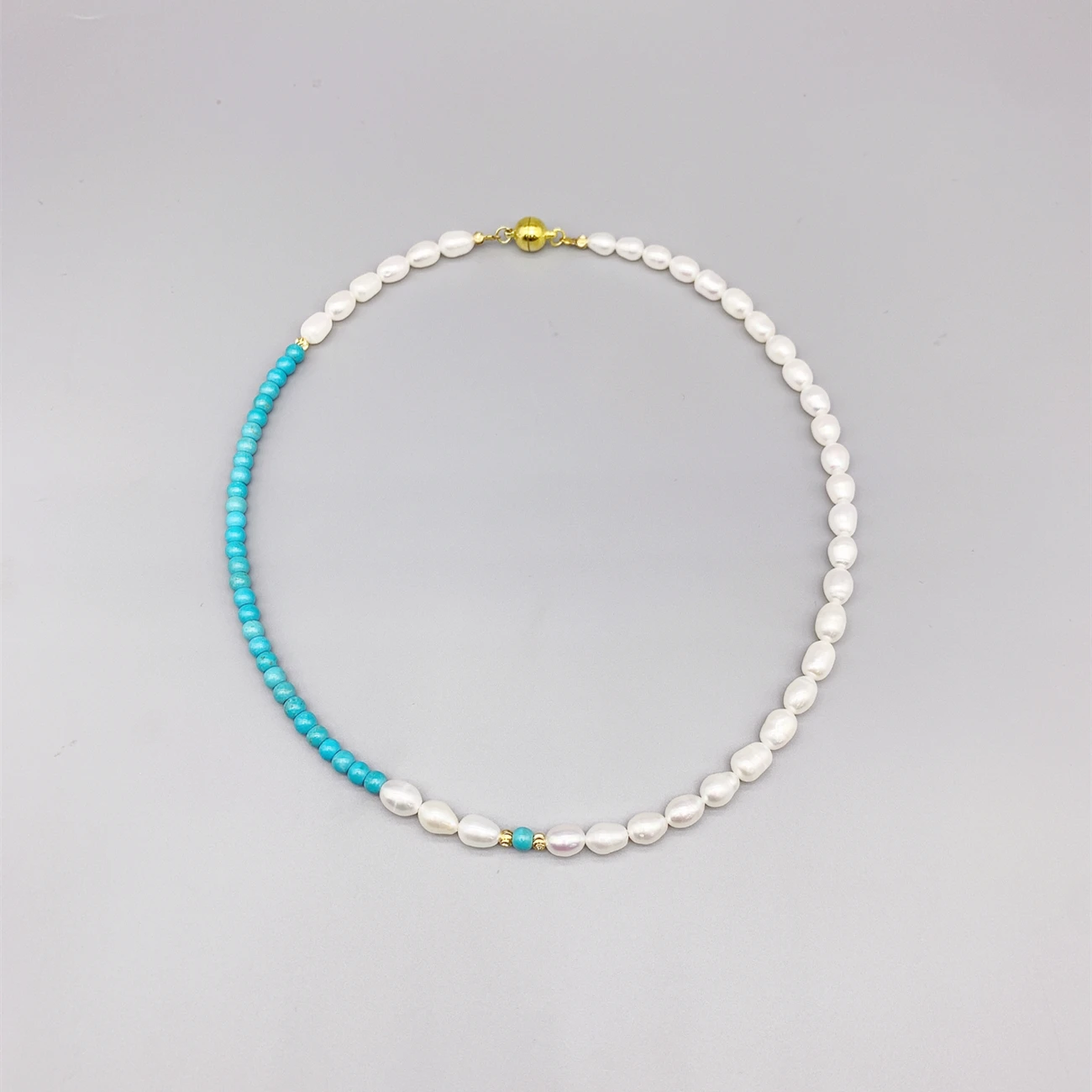 

FoLisaUnique 4mm Blue Turquoise 6-7mm Freshwater White Pearl Necklace For Women Choker Elegant Casual Jewelry