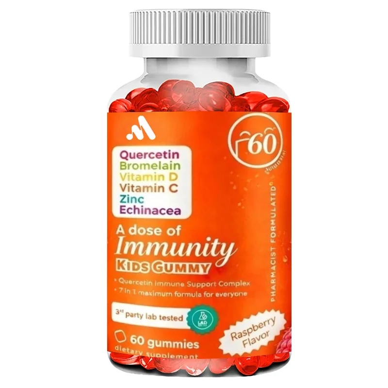 Children's 100mg quercetin contains vitamin C, zinc, vitamin D, bromelain, echinacea, and 60 gummies