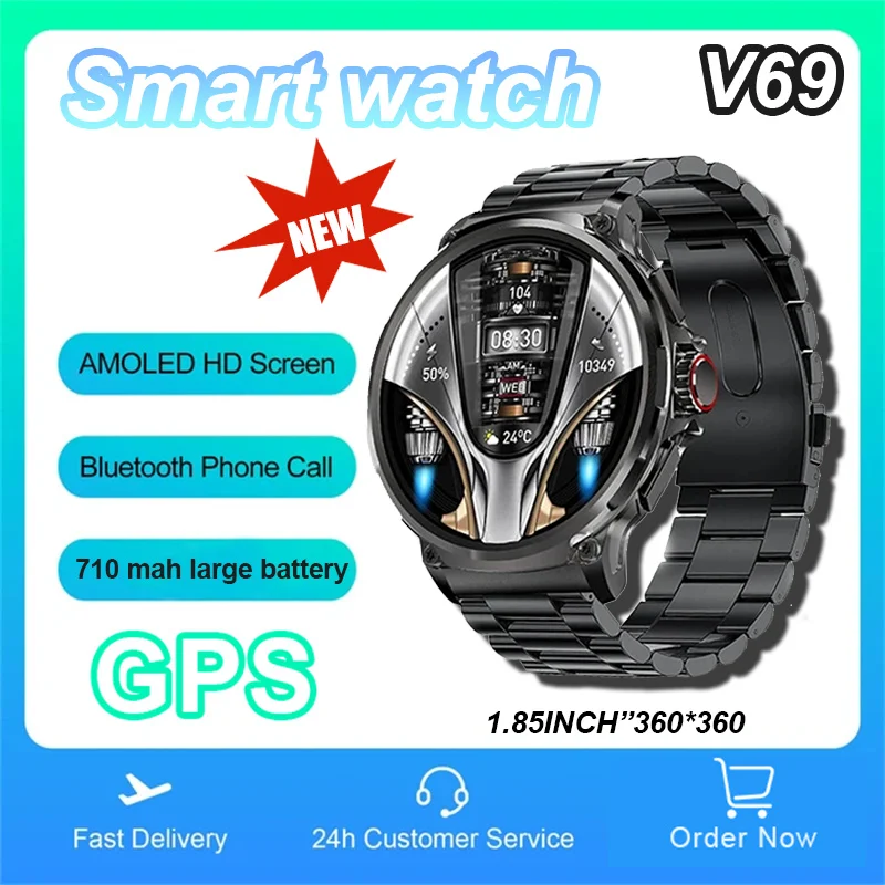 

For Huawei Xiaomi GPS Track Smart Watch Men 1.85-Inch Ultra HD AMOLED Screen 710 Mah Battery Bluetooth Call SmartWatch 2024 New