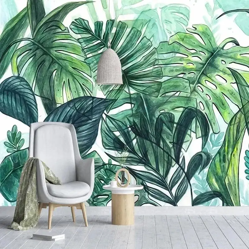 

Custom 3D Photo Wallpaper Large Mural Modern Tropical Hand Painted Banana Leaf Wall Painting Living Room Bedroom Papel De Parede