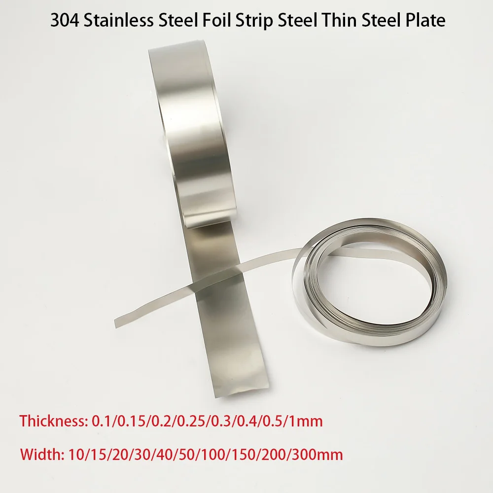 1Meter 304 Stainless Steel Foil Strip Steel Thin Steel Plate Thickness 0.1mm - 1mm Width 10 15 20 30 40 50 100 150 200 300mm