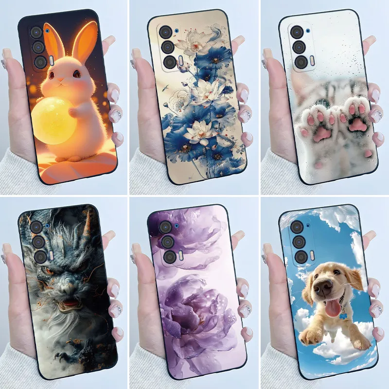 Soft For Motorola Edge 5G UW / Moto Edge 2021 Phone Case Black Matte Silicone Aesthetic Luxury Cute Cool Boys Girls Back Cover