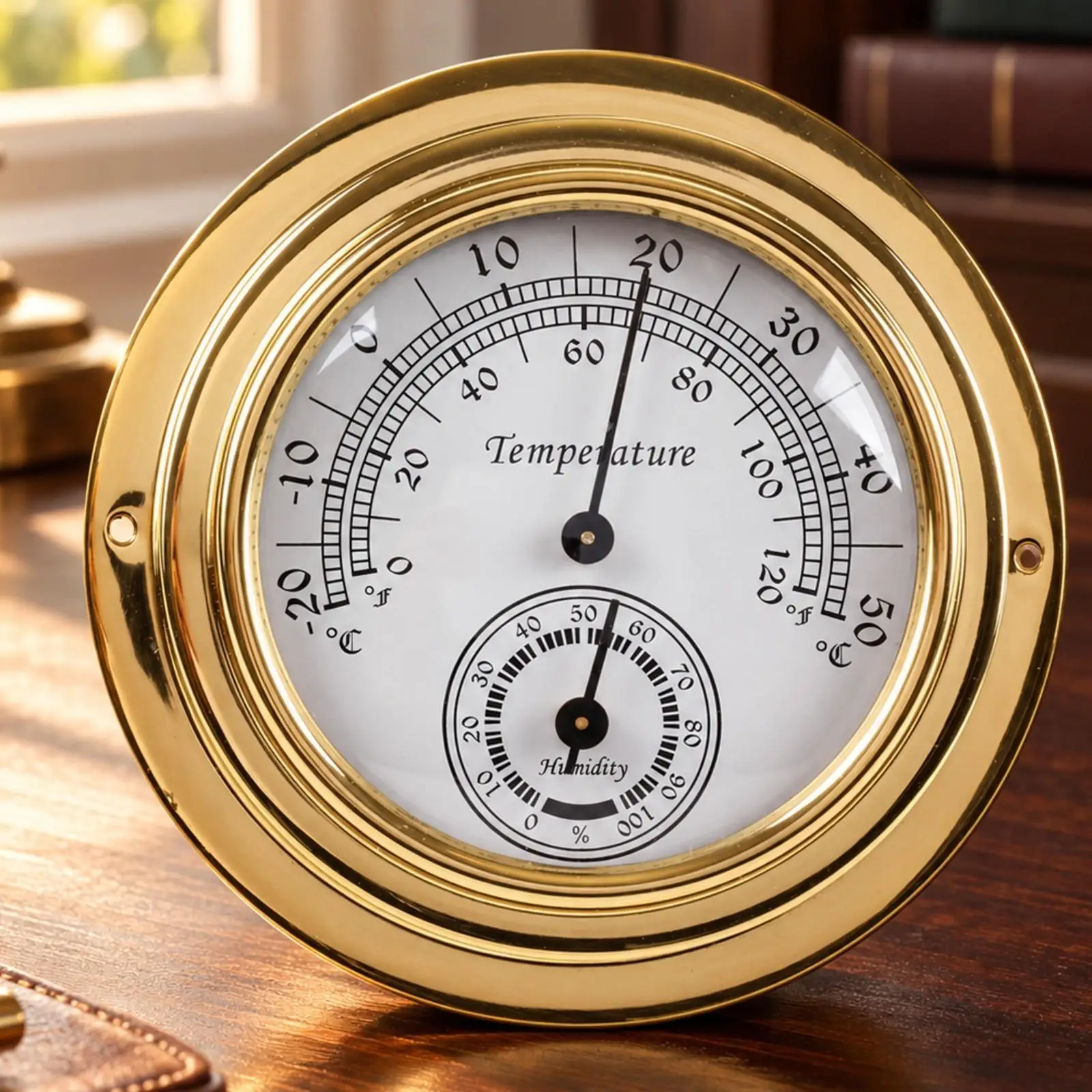 Marine Barometer Hygrometer Round Analog Instrument with White Dial Face for Coastal Home Wall Decor Accent