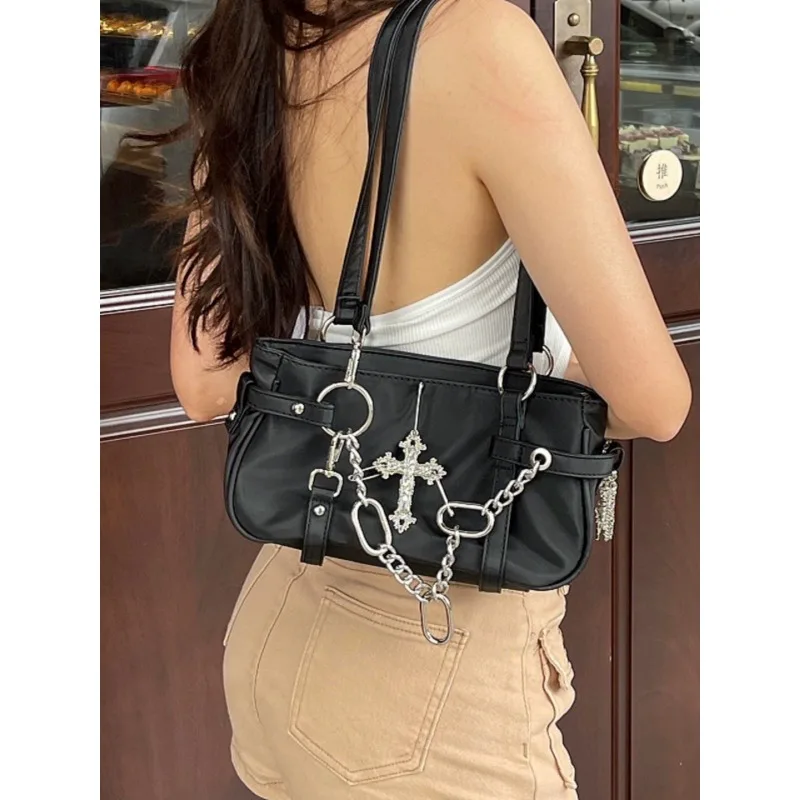 

Y2k Vintage Handbags Spice Girls Punk Trendy Chain Cross Shoulder Bags Ladies Underarm Tote Bags for Women Повседневная Сумка