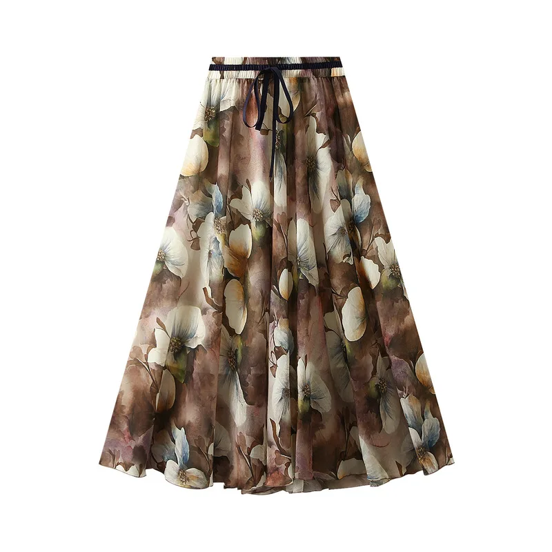 Korean Style Floral Skirts Lady A-Line Loose Women High Street Elegant Fashion Slim Skirt Beach Holiday Casual Spring Summer