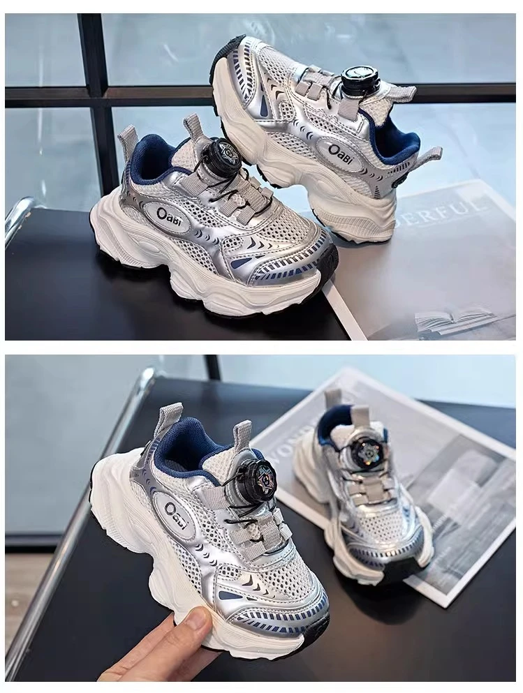 Schul-Sneaker mit Dicker Weicher Sohle, Kinder-Laufschuhe, Atmungsaktives Mesh, 2025 Neue Kinder-Sportschuhe mit Drehknopf, Bequem – Detail 3