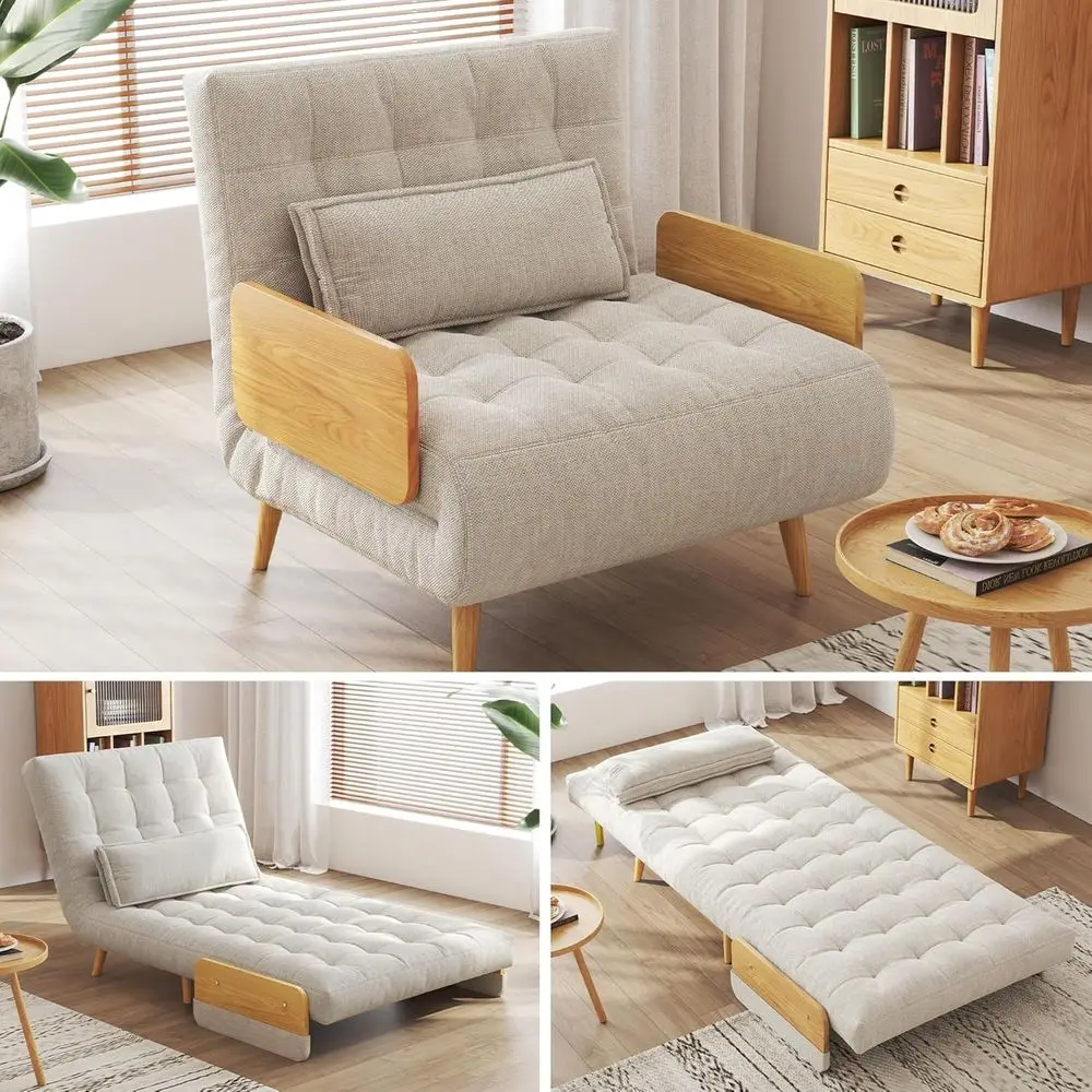 

3-in-1 Linen Convertible Sleeper Chair for Adults - Ideal for Small Spaces, Bedrooms, and Offices