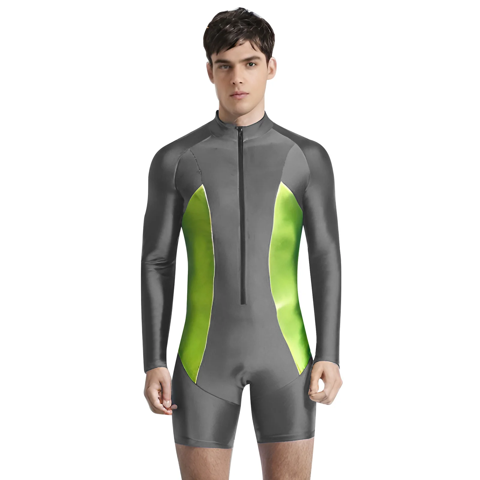 Mens Shorty Wetsuit Swimsuit Premium Neoprene Front Zipper Bodysuit Swimwear Diving Snorkeling Surfing Swimming Bathing Suit