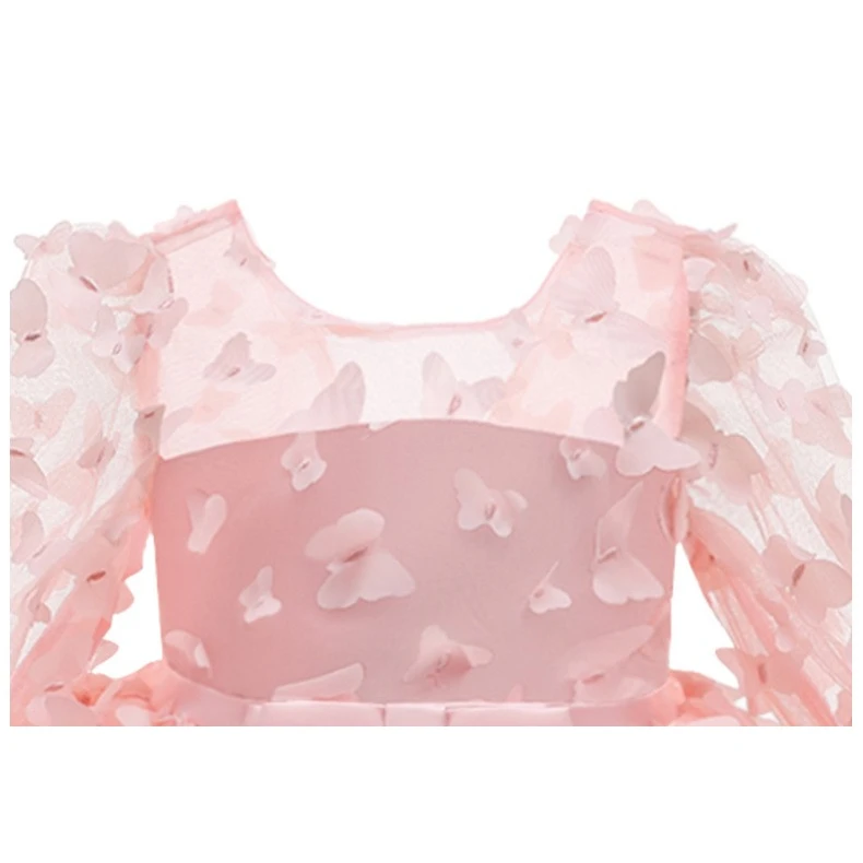 Baby Girl Dress Toddler Birthday Party Costume Long Sleeve Butterfly Sweet Princess Dresses Spring Summer Gauze Pink Midi Dress