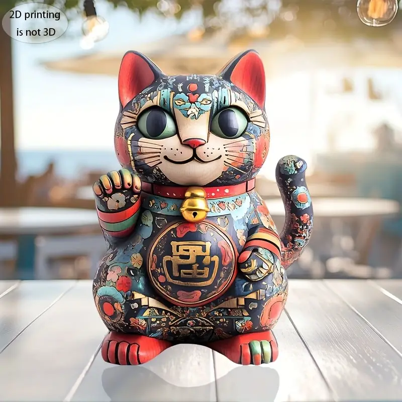 Figura de gato de la suerte Maneki Neko estilo bohemio, fabricada en acrílico, impresión plana 2D, símbolo de prosperidad y buena fortuna, 1 ud.