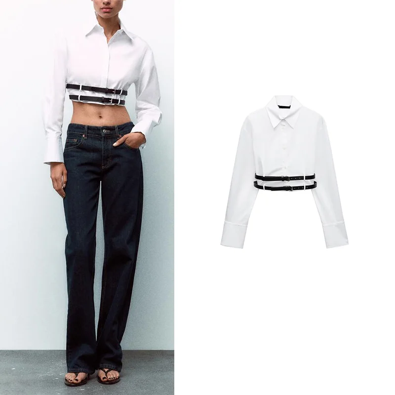 

Faionable ort irt Women's Autumn New Arrival Waist Design Double Belt Silk Long Sve Ne Polyester Fiber