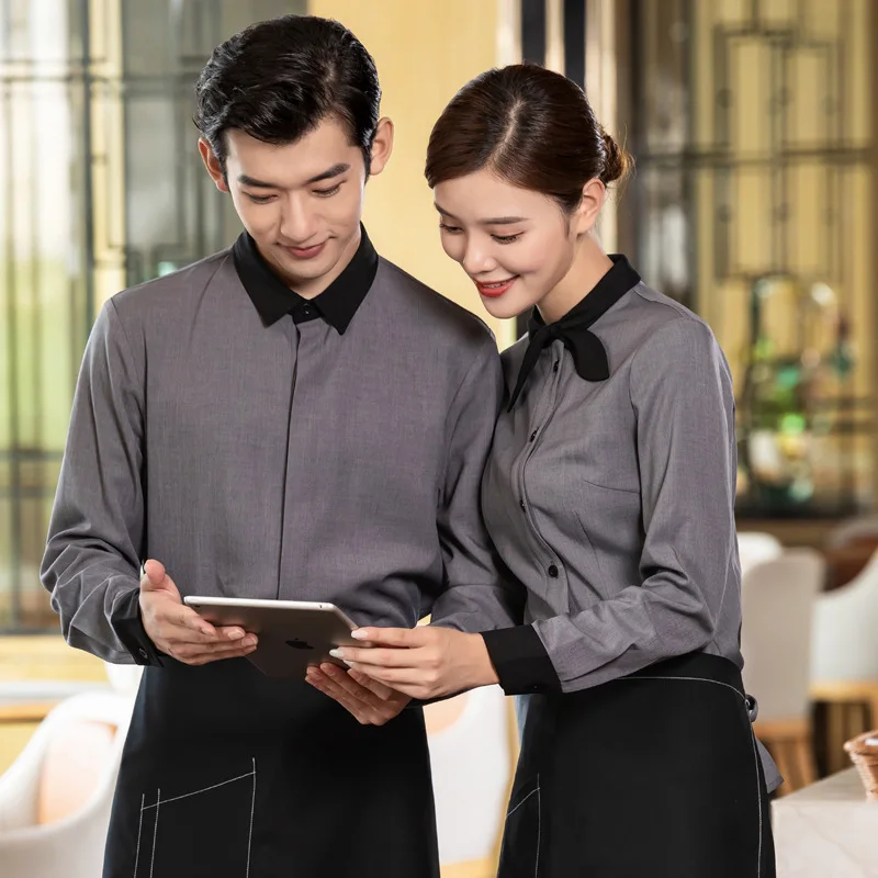 Long Sleeve Western Restaurant Waiter Uniform Hotel Food Service Waiter Shirt Cafe Waitress Uniform for Woman Coffee Shop Outfit