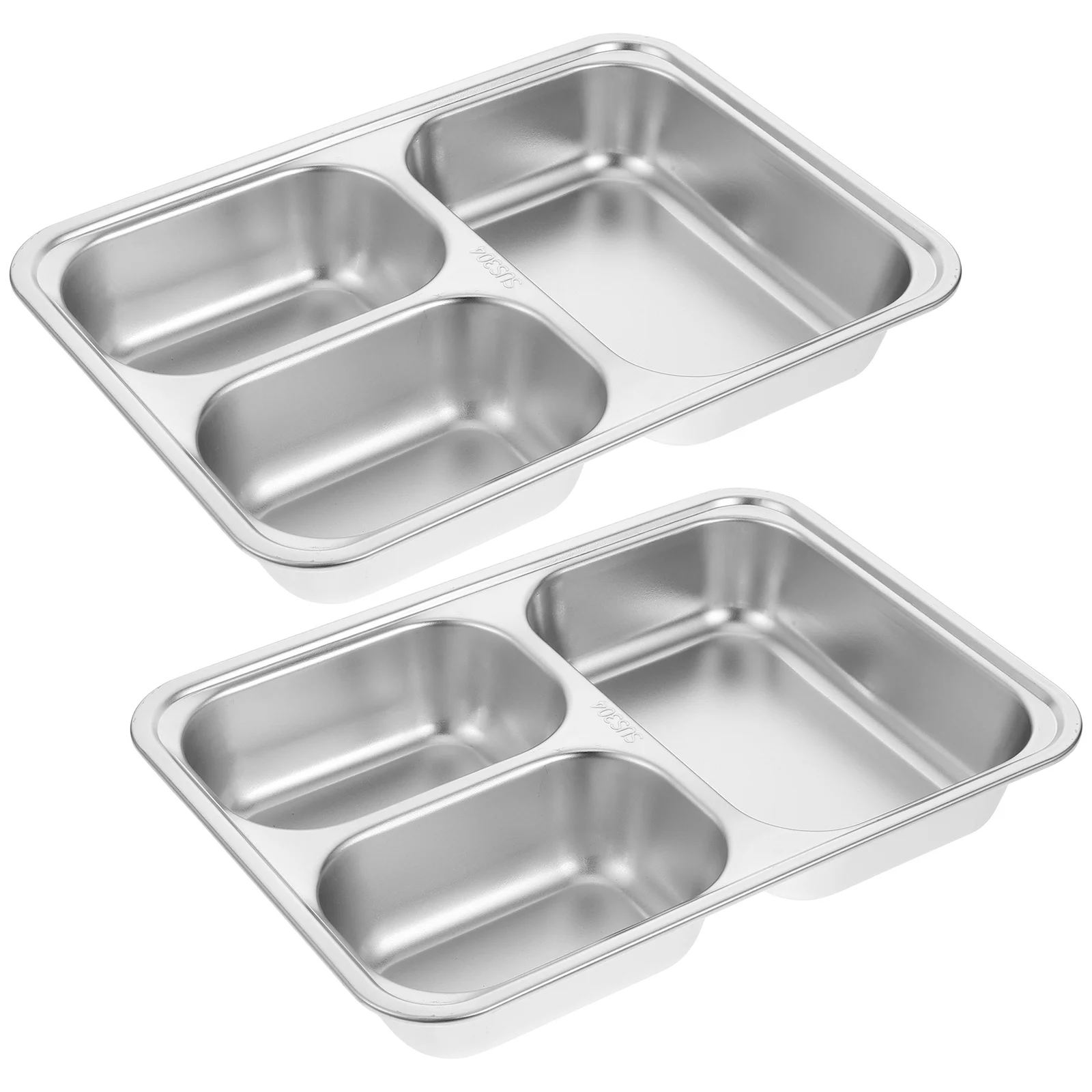 

2Pcs 304 Stainless Steel Food Divided Plate Anti Rust Compartment Strong Non Deforming Serving Plate Lunch Tray Kitchen Barware
