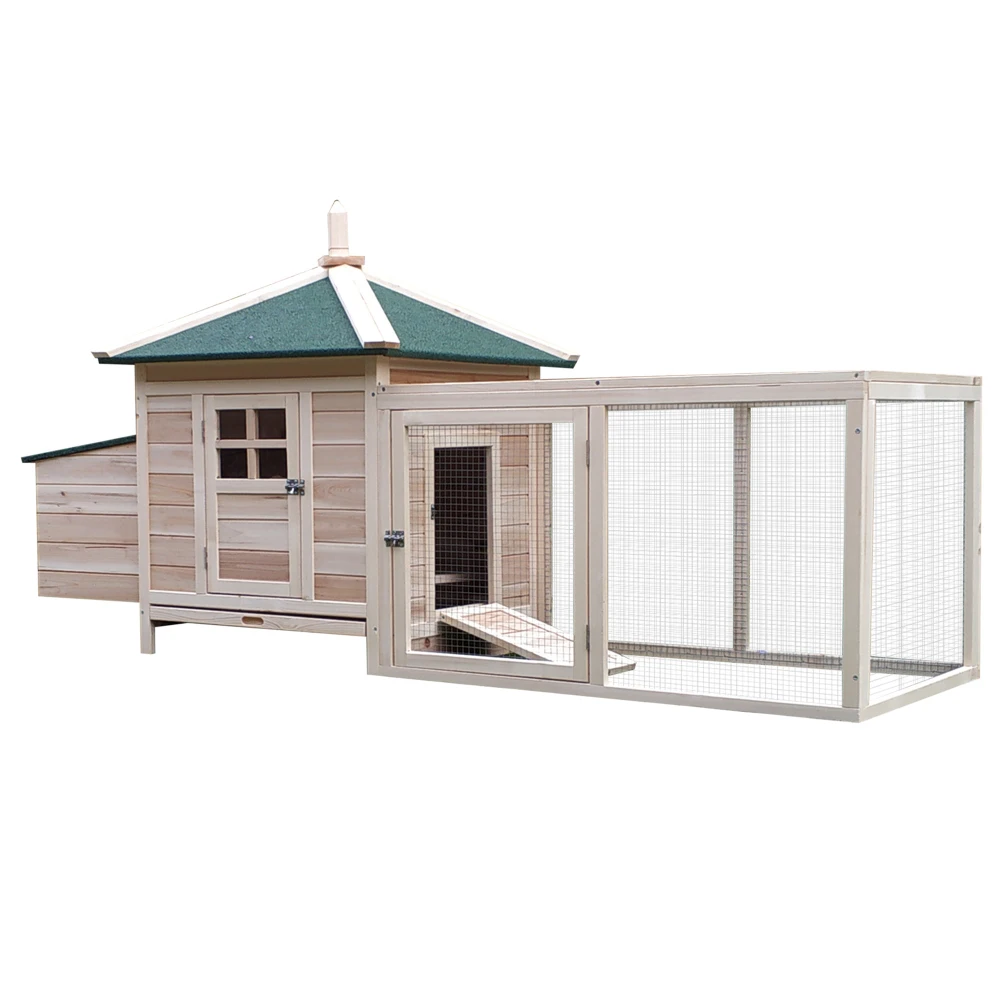 

PawHut 77" Wooden Chicken Coop with Nesting Box Cute Outdoor Hen House with Removable Tray Ramp Run for Garden Backyard Natural