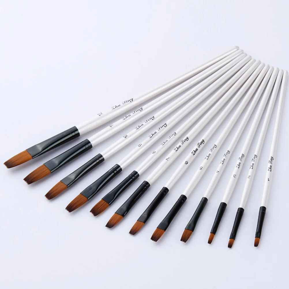 12 Pcs Gilded Travel Filbert Paint Brushes Wooden Liner for Painting Flat Miniatures