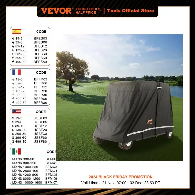 VEVOR 4 Passenger Golf Cart Cover 600D Polyester Full Cover Universal Fits for Most Brand Club Car Covers 