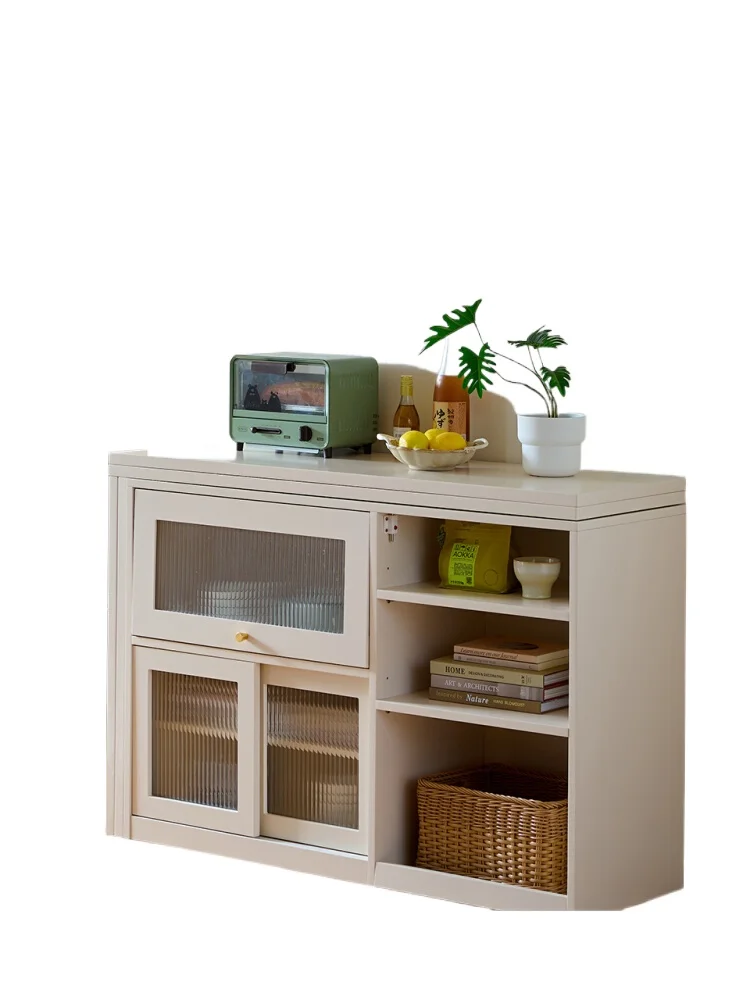 

Folding dining table, dining side cabinet, small apartment household solid wood storage locker, multi-functional retractable