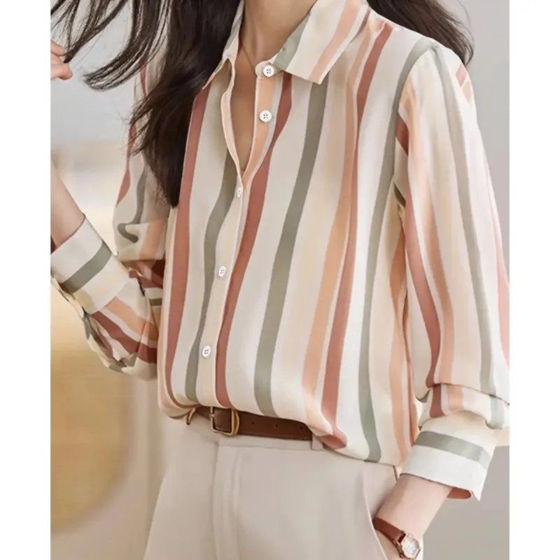 Novo elegante e elegante botão feminino personalizado rua impresso padrões estilo gótico feminino commuter camisa de manga longa