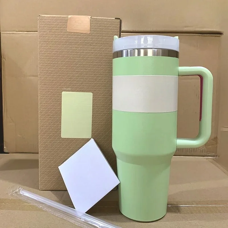 كوب سفر 40 أونصة مع غطاء، غطاء من القش، ستانلس ستيل، شاي مثلج مع الماء، كوب هدايا مقهى للرجال والنساء