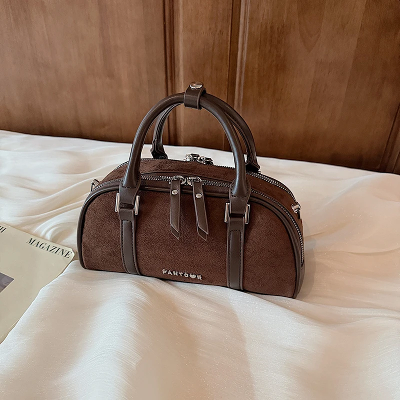 

Новинка 2025 года, оригинальная брендовая замшевая сумка Boston для женщин, женские сумки, роскошный дизайн, сумки через плечо, ручная сумка для боулинга