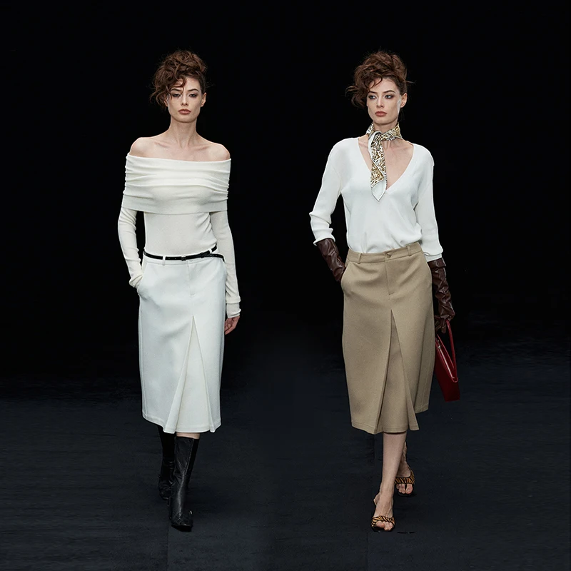 

Randpickee Retro Series 3D Pleated Suit Skirt Women's Casual mid Waist Straight Tube Skirt Polyester Cotton Spandex Blend