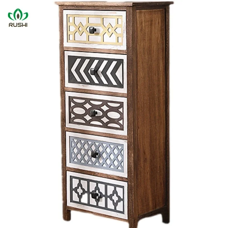 

Solid Wood Multi-Layer Drawer Storage Cabinet Living Room Retro Simple Storage Side Cabinet Combination Organizing Cabinet